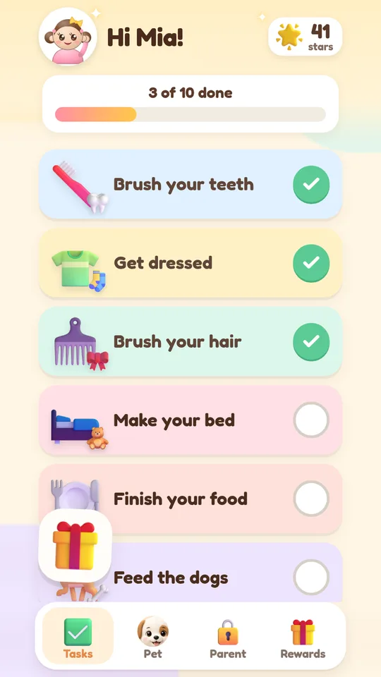 Picture tasks with green ticks